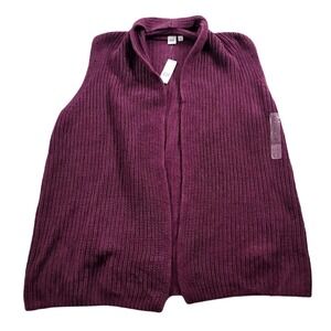 GAP Open Front Knit Sweater Vest Womens XL Plum‎ Red Cotton Poncho Ribbed NEW